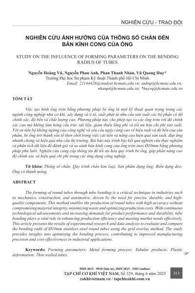 Nghiên cứu ảnh hưởng của thông số chấn đến bán kính cong của ống