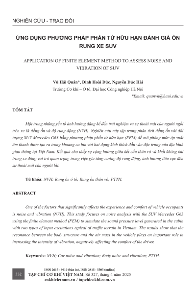Ứng dụng phương pháp phần tử hữu hạn đánh giá ồn rung xe SUV