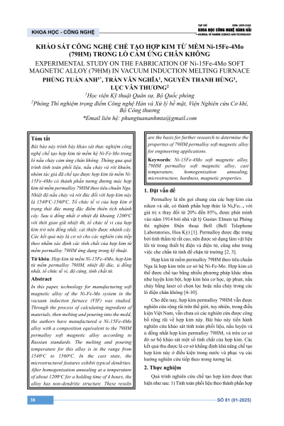 Khảo sát công nghệ chế tạo hợp kim từ mềm Ni-15Fe-4Mo (79HM) trong lò cảm ứng chân không