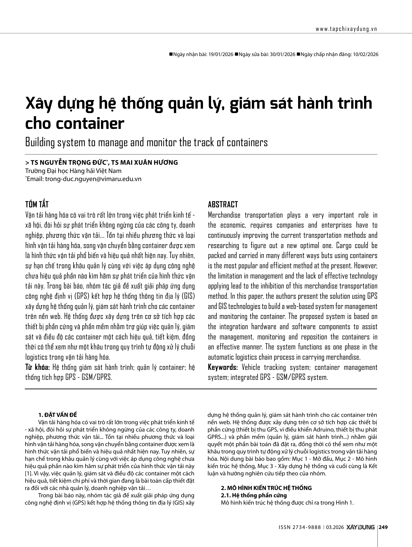 Xây dựng hệ thống quản lý, giám sát hành trình cho container