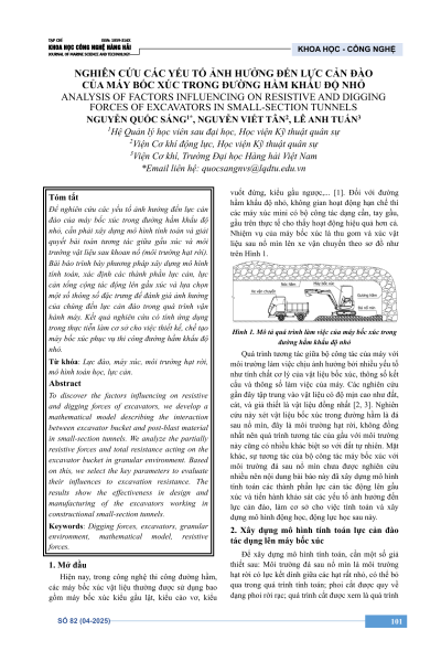 Nghiên cứu các yếu tố ảnh hưởng đến lực cản đào của máy bốc xúc trong đường hầm khẩu độ nhỏ