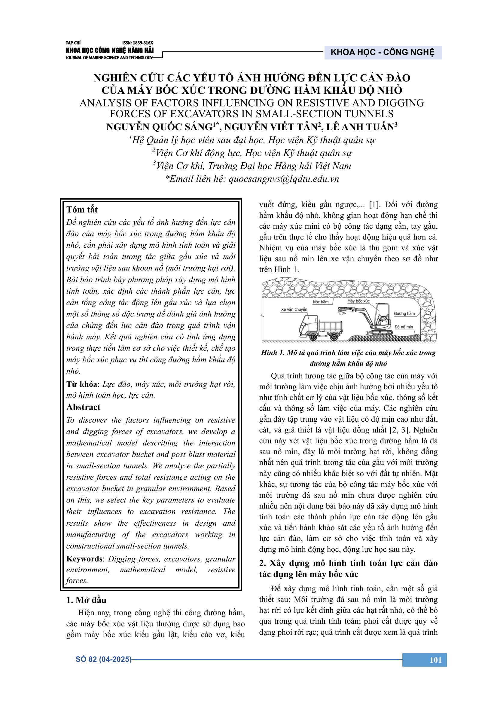 Nghiên cứu các yếu tố ảnh hưởng đến lực cản đào của máy bốc xúc trong đường hầm khẩu độ nhỏ