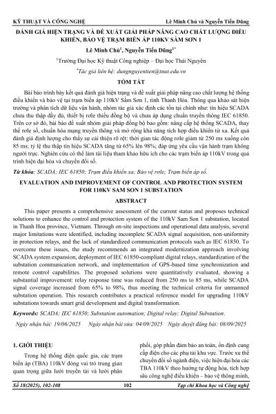 Đánh giá hiện trạng và đề xuất giải pháp nâng cao chất lượng điều khiển, bảo vệ trạm biến áp 110kV Sầm Sơn 1