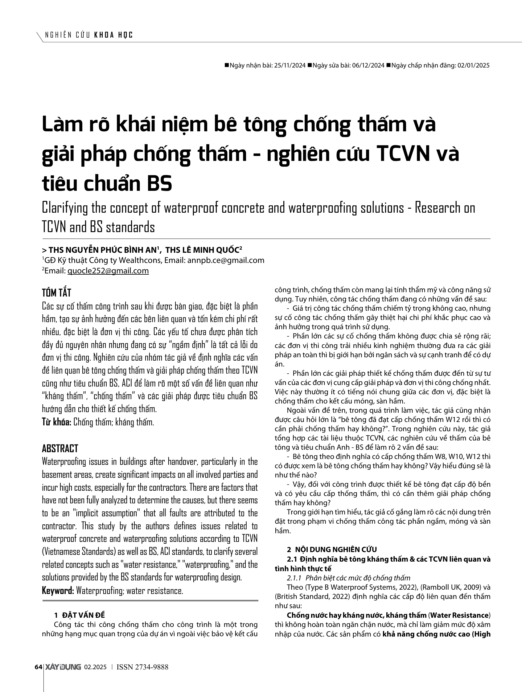 Làm rõ khái niệm bê tông chống thấm và giải pháp chống thấm - nghiên cứu TCVN và tiêu chuẩn BS
