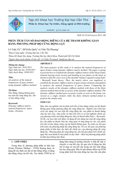 Phân tích tần số dao động riêng của hệ thanh không gian bằng phương pháp độ cứng động lực