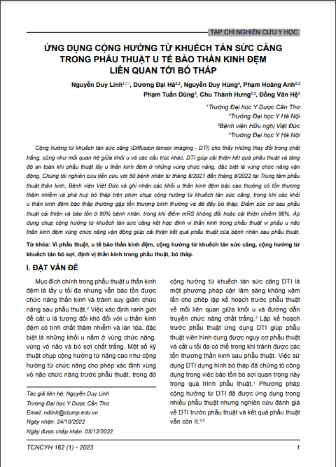 Ứng dụng cộng hưởng từ khuếch tán sức căng trong phẫu thuật u tế bào thần kinh đệm liên quan tới bó tháp