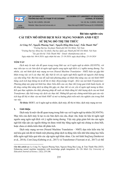Cải tiến mô hình dịch máy mạng nơ-ron Anh–Việt sử dụng đồ thị tri thức
