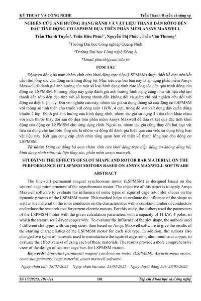 Nghiên cứu ảnh hưởng dạng rãnh và vật liệu thanh dẫn rôto đến đặc tính động cơ LSPMSM dựa trên phần mềm Ansys Maxwell