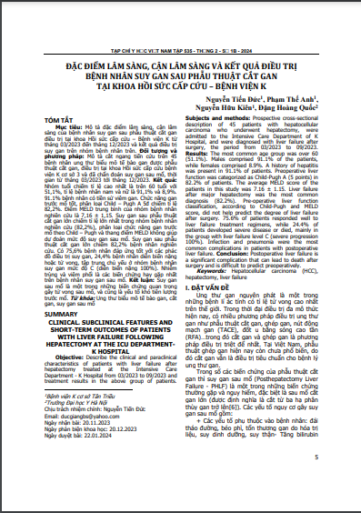 Đặc điểm lâm sàng, cận lâm sàng và kết quả điều trị bệnh nhân suy gan sau phẫu thuật cắt gan tại khoa Hồi sức Cấp cứu – Bệnh viện K