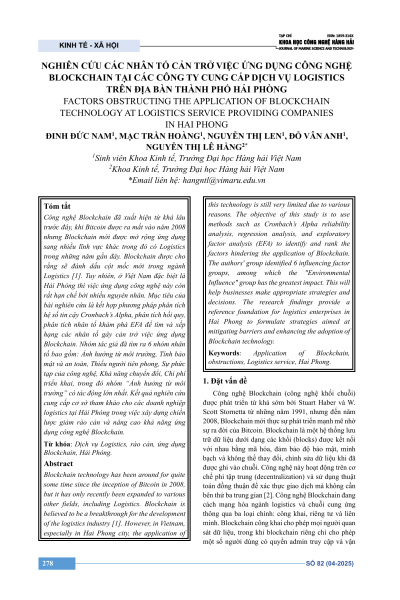 Nghiên cứu các nhân tố cản trở việc ứng dụng công nghệ Blockchain tại các công ty cung cấp dịch vụ logistics trên địa bàn thành phố Hải Phòng