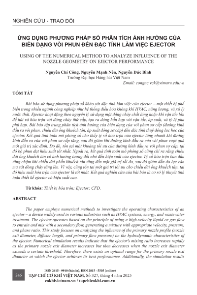 Ứng dụng phương pháp số phân tích ảnh hưởng của biến dạng vòi phun đến đặc tính làm việc ejector