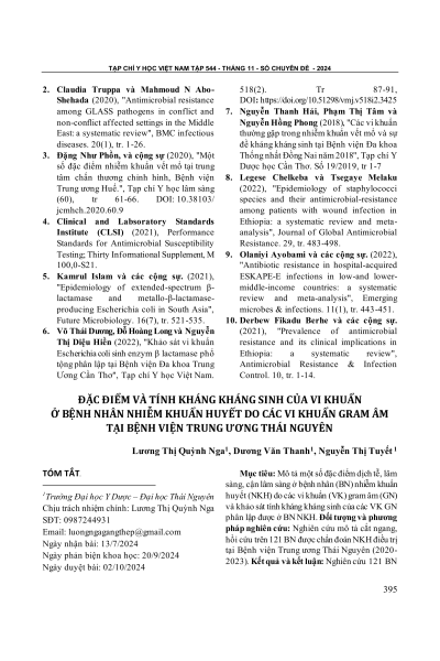 Đặc điểm và tính kháng kháng sinh của vi khuẩn ở bệnh nhân nhiễm khuẩn huyết do các vi khuẩn gram âm tại Bệnh viện Trung ương Thái Nguyên