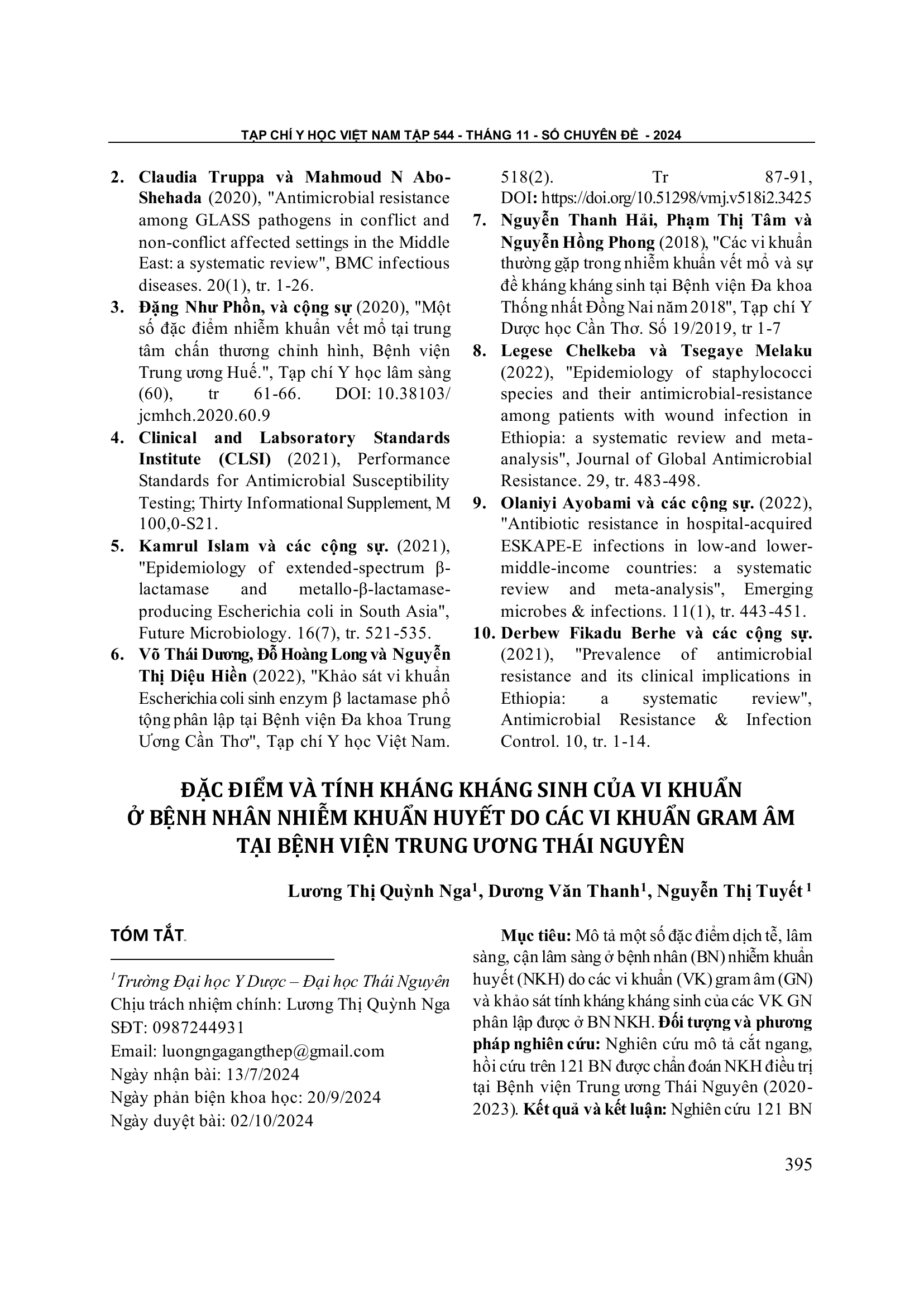 Đặc điểm và tính kháng kháng sinh của vi khuẩn ở bệnh nhân nhiễm khuẩn huyết do các vi khuẩn gram âm tại Bệnh viện Trung ương Thái Nguyên