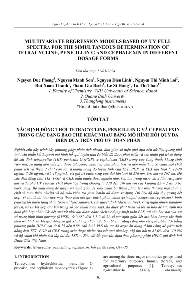 Xác định đồng thời tetracycline, penicillin g và cephalexin trong các dạng bào chế khác nhau bằng mô hình hồi quy đa biến dựa trên phổ uv toàn phần