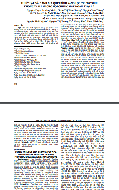 Thiết lập và đánh giá quy trình sàng lọc trước sinh không xâm lấn cho hội chứng mất đoạn 22q11.2