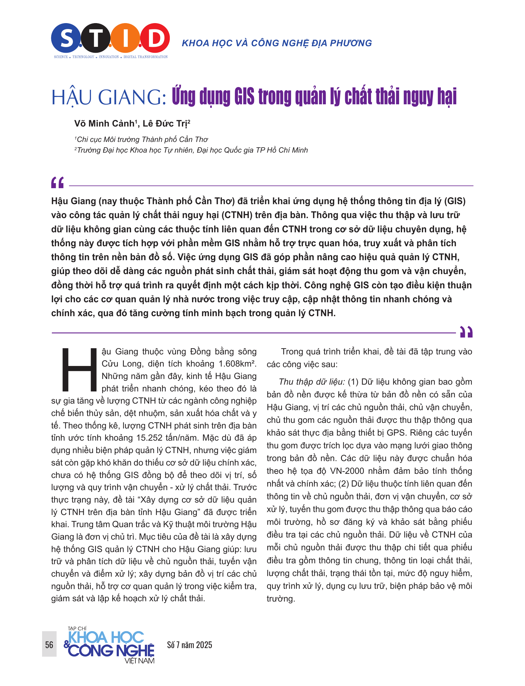 Hậu Giang: Ứng dụng GIS trong quản lý chất thải nguy hại