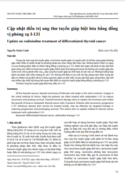 Cập nhật điều trị ung thư tuyến giáp biệt hóa bằng đồng vị phóng xạ I-131