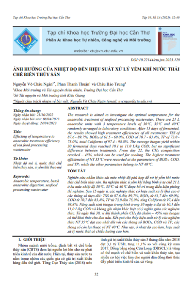 Ảnh hưởng của nhiệt độ đến hiệu suất xử lý yếm khí nước thải chế biến thủy sản