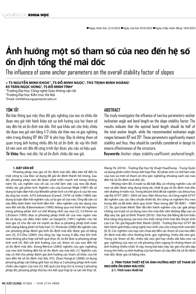 Ảnh hưởng một số tham số của neo đến hệ số ổn định tổng thể mái dốc