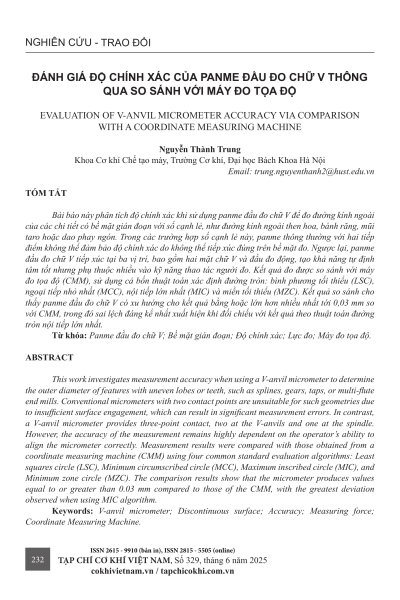 Đánh giá độ chính xác của panme đầu đo chữ V thông qua so sánh với máy đo tọa độ