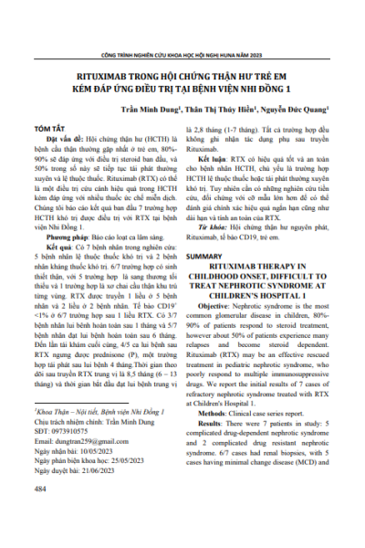 Rituximab trong hội chứng thận hư trẻ em kém đáp ứng điều trị tại Bệnh viện Nhi Đồng 1