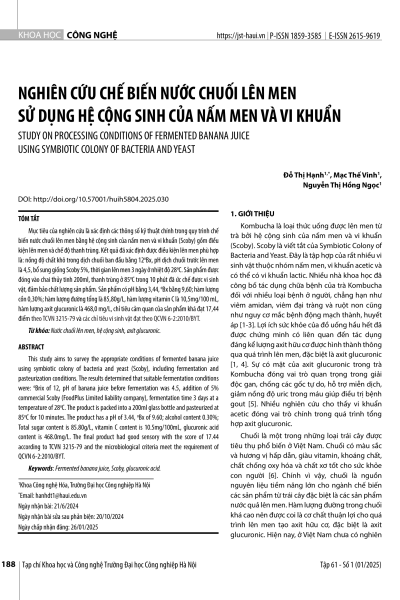 Nghiên cứu chế biến nước chuối lên men sử dụng hệ cộng sinh của nấm men và vi khuẩn