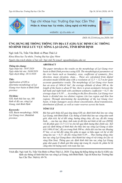 Ứng dụng hệ thống thông tin địa lý (GIS) xác định các thông số hình thái lưu vực sông Lại Giang, tỉnh Bình Định