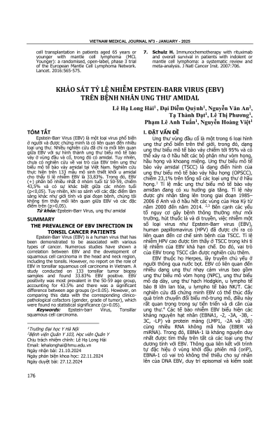 Khảo sát tỷ lệ nhiễm Epstein-Barr virus (EBV) trên bệnh nhân ung thư amidal
