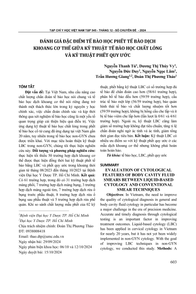 Đánh giá đặc điểm tế bào học phết tế bào dịch khoang cơ thể giữa kỹ thuật tế bào học chất lỏng và kỹ thuật phết quy ước