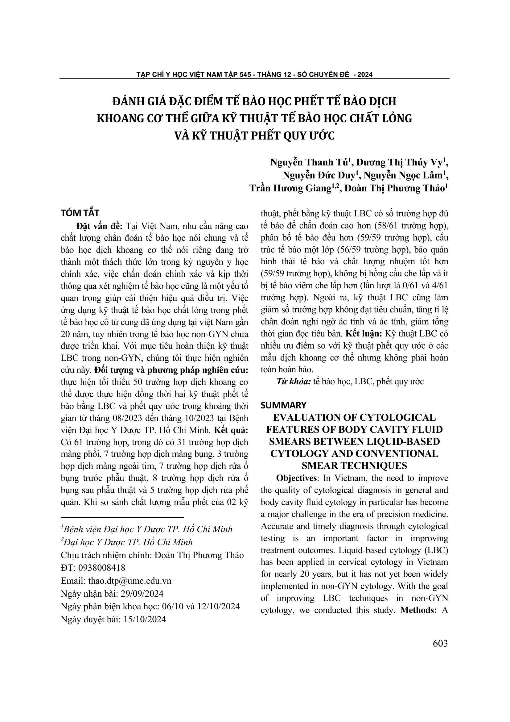 Đánh giá đặc điểm tế bào học phết tế bào dịch khoang cơ thể giữa kỹ thuật tế bào học chất lỏng và kỹ thuật phết quy ước