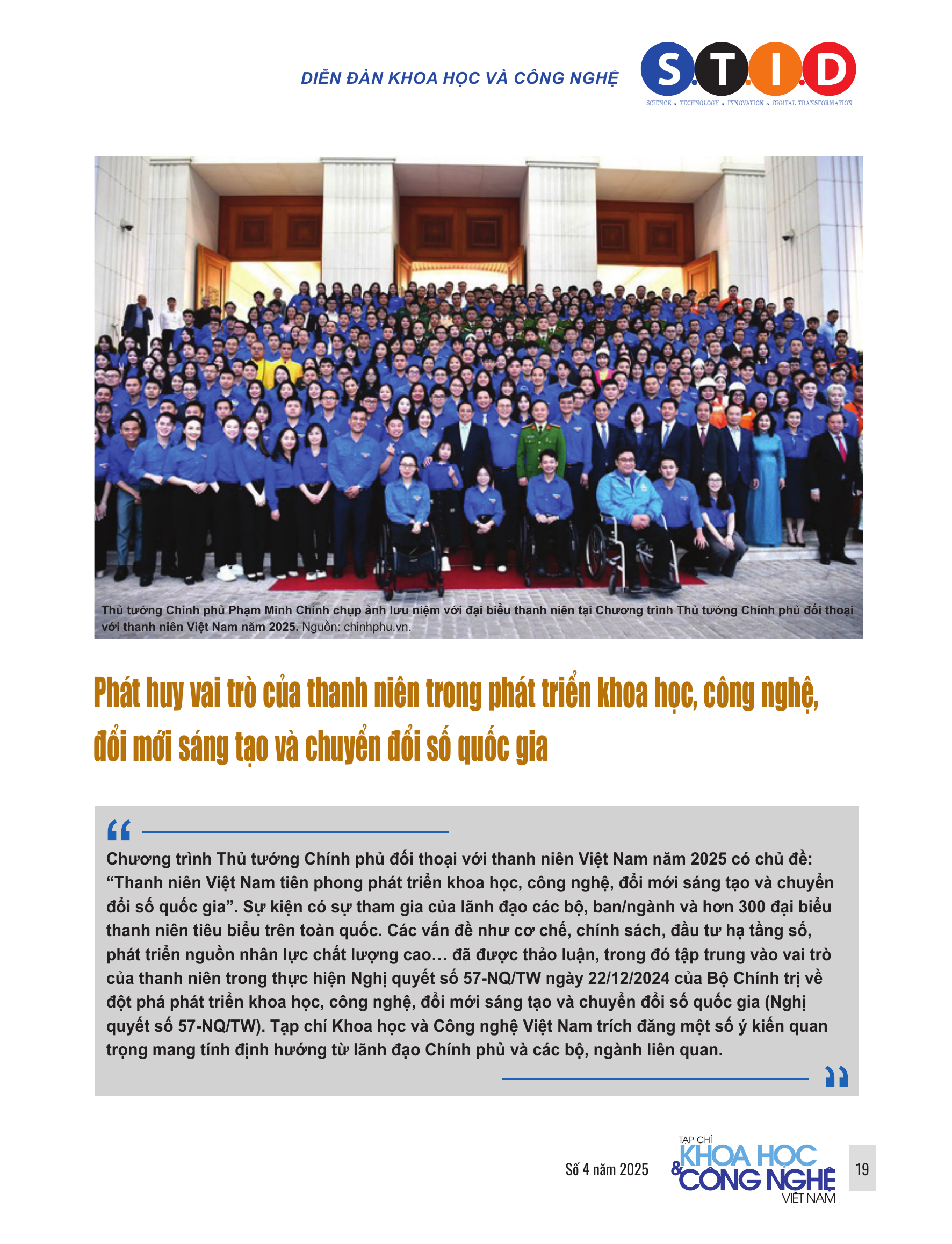Phát huy vai trò của thanh niên trong phát triển khoa học, công nghệ, đổi mới sáng tạo và chuyển đổi số quốc gia
