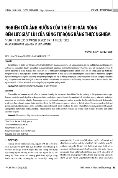 Nghiên cứu ảnh hưởng của thiết bị đầu nòng đến lực giật lùi của súng tự động bằng thực nghiệm