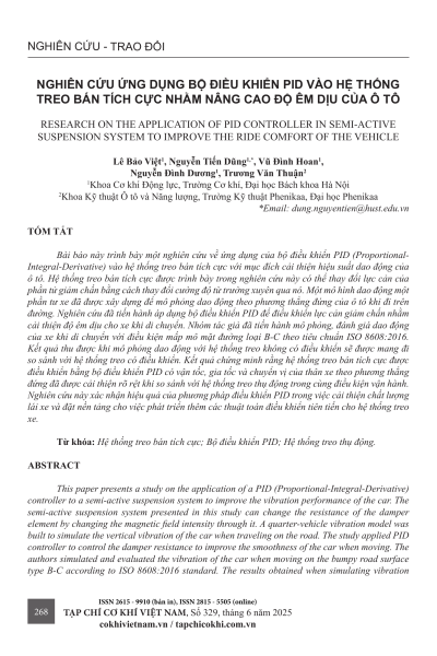 Nghiên cứu ứng dụng bộ điều khiển PID vào hệ thống treo bán tích cực nhằm nâng cao độ êm dịu của ô tô