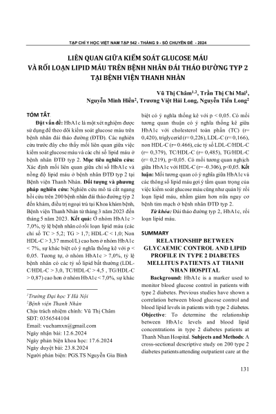 Liên quan giữa kiểm soát glucose máu và rối loạn lipid máu trên bệnh nhân đái tháo đường typ 2 tại Bệnh viện Thanh Nhàn