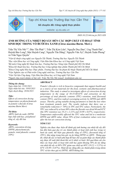 Ảnh hưởng của nhiệt độ sấy đến các hợp chất có hoạt tính sinh học trong vỏ bưởi Da Xanh (Citrus maxima Burm. Merr.)
