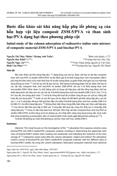 Bước đầu khảo sát khả năng hấp phụ iốt phóng xạ của hỗn hợp vật liệu composit ZSM-5/PVA và than sinh học/PVA dạng hạt theo phương pháp cột