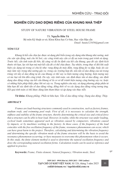 Nghiên cứu dao động riêng của khung nhà thép