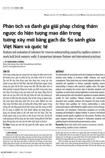 Phân tích và đánh giá giải pháp chống thấm ngược do hiện tượng mao dẫn trong tường xây mới bằng gạch đá: So sánh giữa Việt Nam và quốc tế