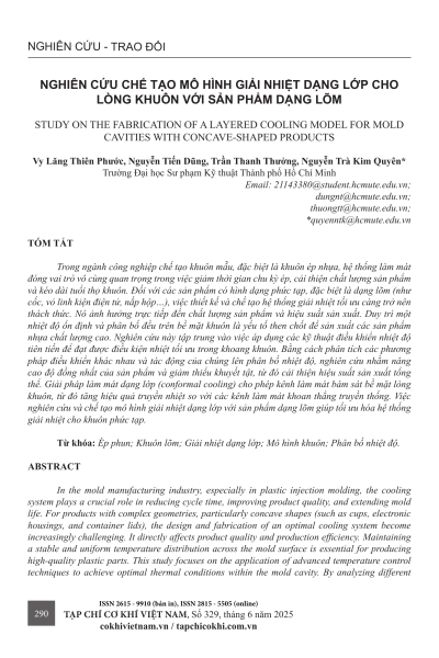 Nghiên cứu chế tạo mô hình giải nhiệt dạng lớp cho lòng khuôn với sản phẩm dạng lõm