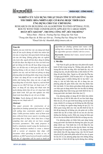 Nghiên cứu xây dựng thuật toán tìm tuyến đường tối thiểu hóa nhiên liệu có ràng buộc thời gian ứng dụng cho tàu chở hàng