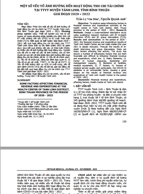 Một số yếu tố ảnh hưởng đến hoạt động thu chi tài chính tạiTTYT huyện Tánh Linh, tỉnh Bình Thuận giai đoạn 2020 – 2022