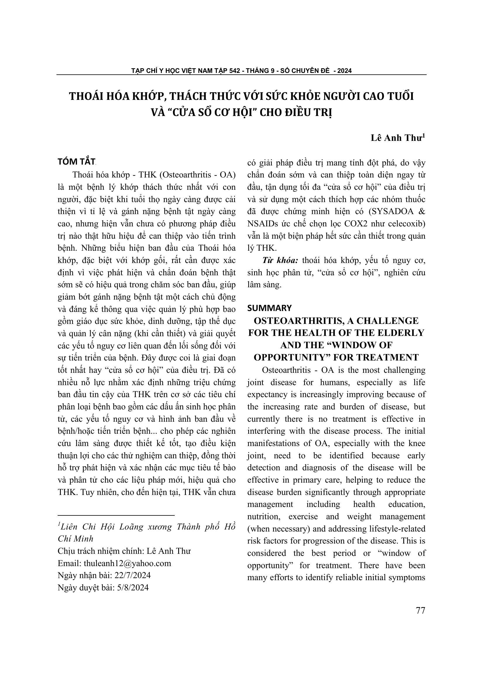 Thoái hóa khớp, thách thức với sức khỏe người cao tuổi và “cửa sổ cơ hội” cho điều trị