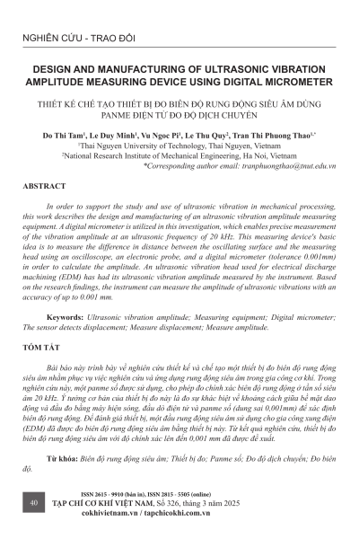 Thiết kế chế tạo thiết bị đo biên độ rung động siêu âm dùng panme điện tử đo độ dịch chuyển
