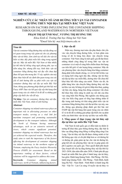 Nghiên cứu các nhân tố ảnh hưởng tới vận tải container đường thủy nội địa tại miền Bắc Việt Nam