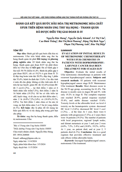 Đánh giá kết quả bước đầu hóa trị metronomic hóa chất UFUR trên bệnh nhân ung thư hạ họng - thanh quản đã được điều trị giai đoạn II-IV