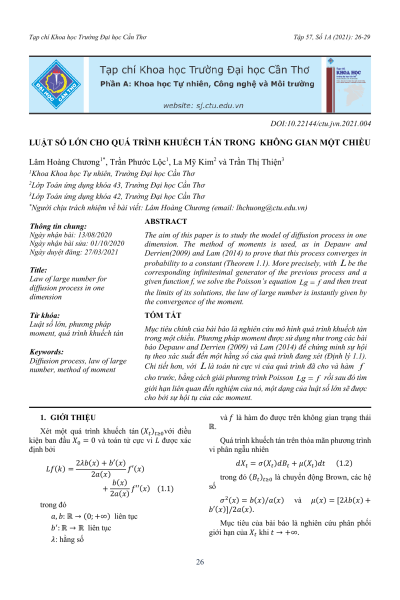 Luật số lớn cho quá trình khuếch tán trong không gian một chiều