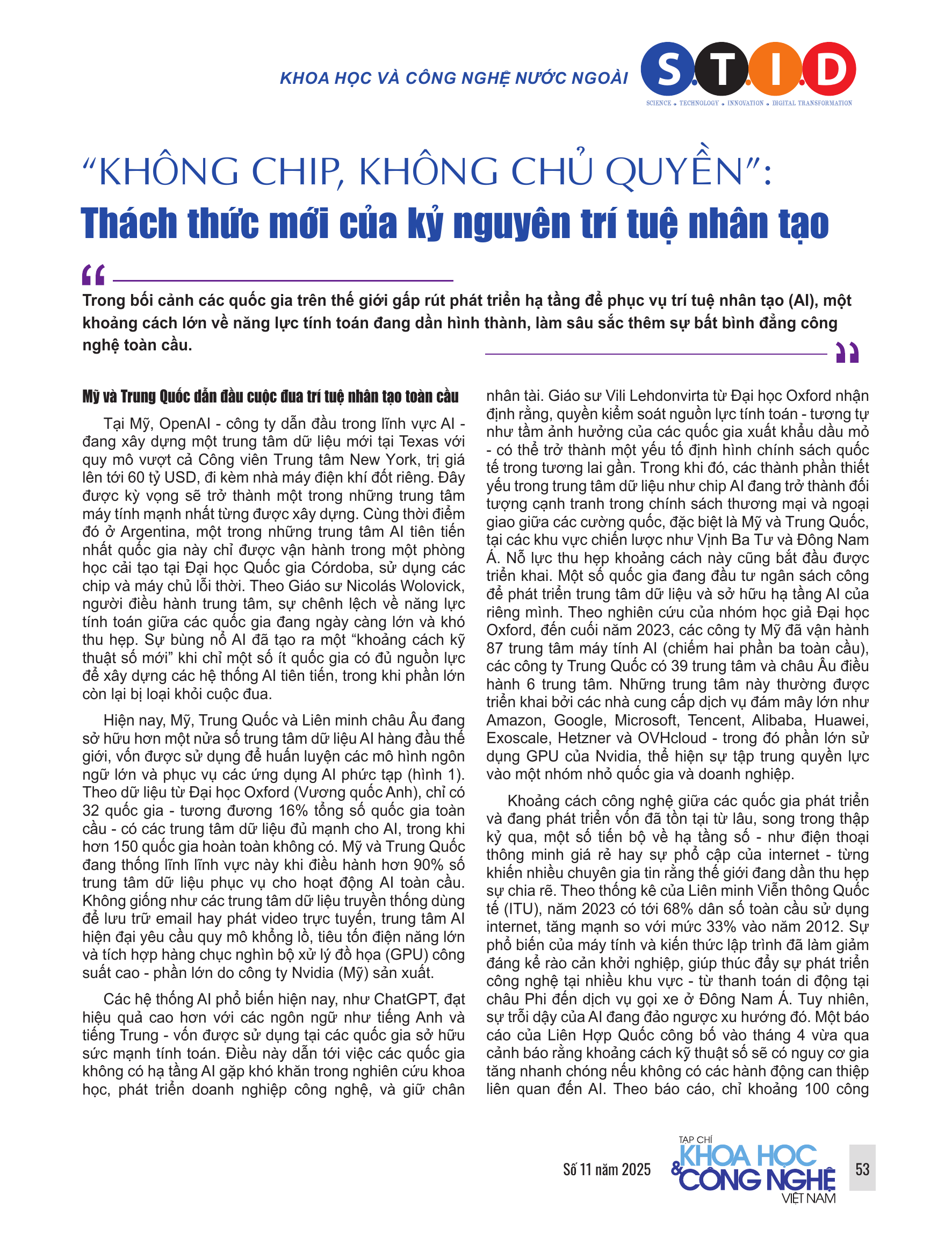 “Không chip, không chủ quyền”: Thách thức mới của kỷ nguyên trí tuệ nhân tạo