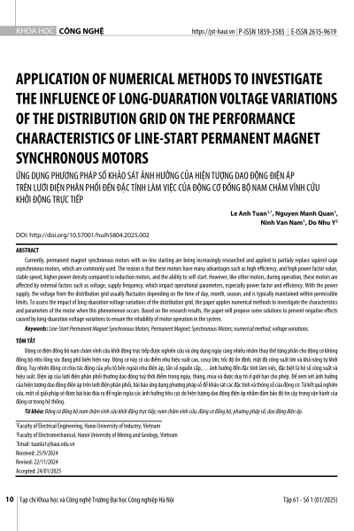 Ứng dụng phương pháp số khảo sát ảnh hưởng của hiện tượng dao động điện áp trên lưới điện phân phối đến đặc tính làm việc của động cơ đồng bộ nam châm vĩnh cửu khởi động trực tiếp