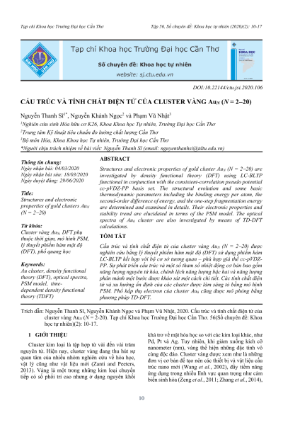 Cấu trúc và tính chất điện tử của cluster vàng Auₙ (N = 2–20)