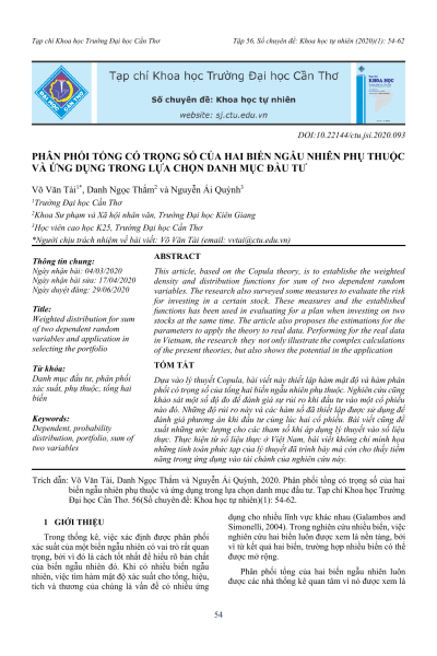 Phân phối tổng có trọng số của hai biến ngẫu nhiên phụ thuộc và ứng dụng trong lựa chọn danh mục đầu tư